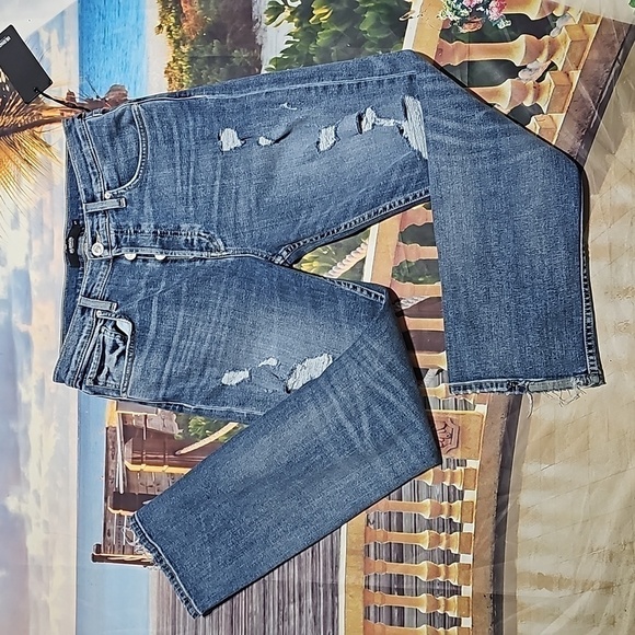 Hudson Thalia Distressed Straight‎ Ankle Raw Hem Jeans Size 27 NWT - Picture 1 of 9